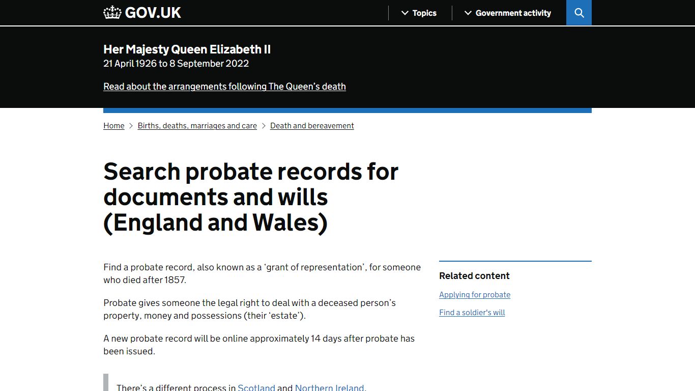 Search probate records for documents and wills (England and Wales ...